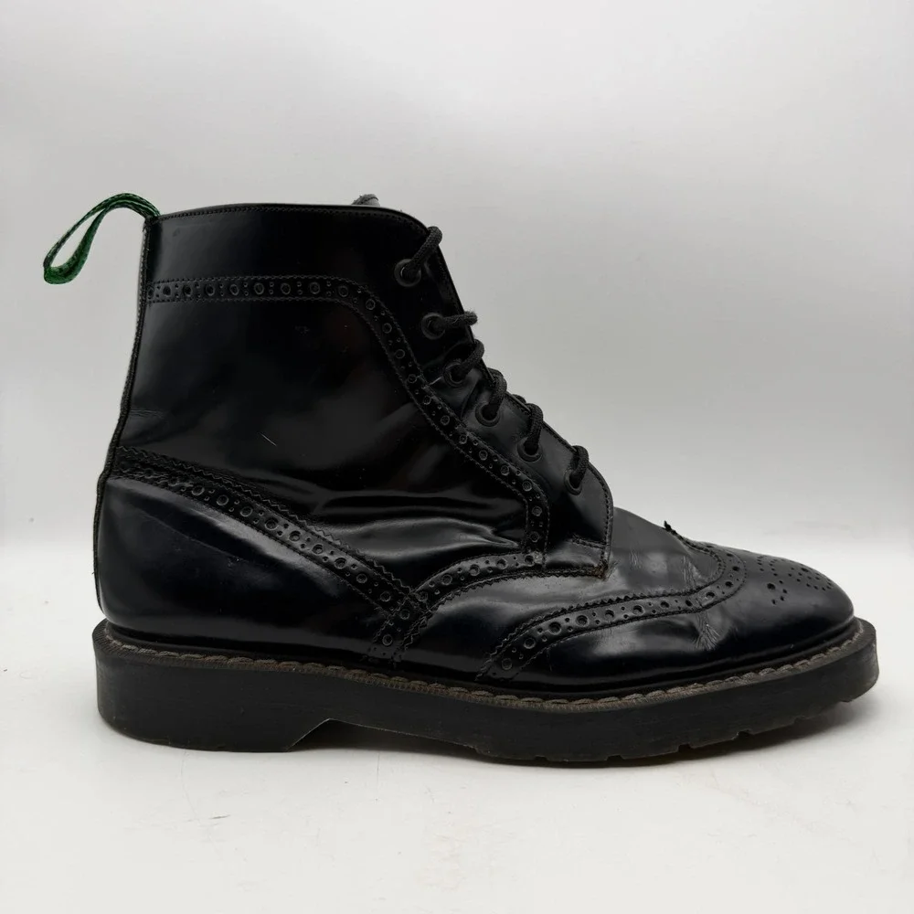Solovair Boots Mens UK 9 Black Hi-Shine 6 Eye Brogue Wing Tip Made in England